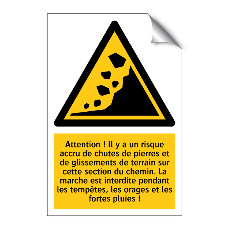 Attention ! Il y a un risque accru de chutes de pierres et de glissements de terrain sur cette section du chemin. La marche est interdite pendant les tempêtes, les orages et les fortes pluies !