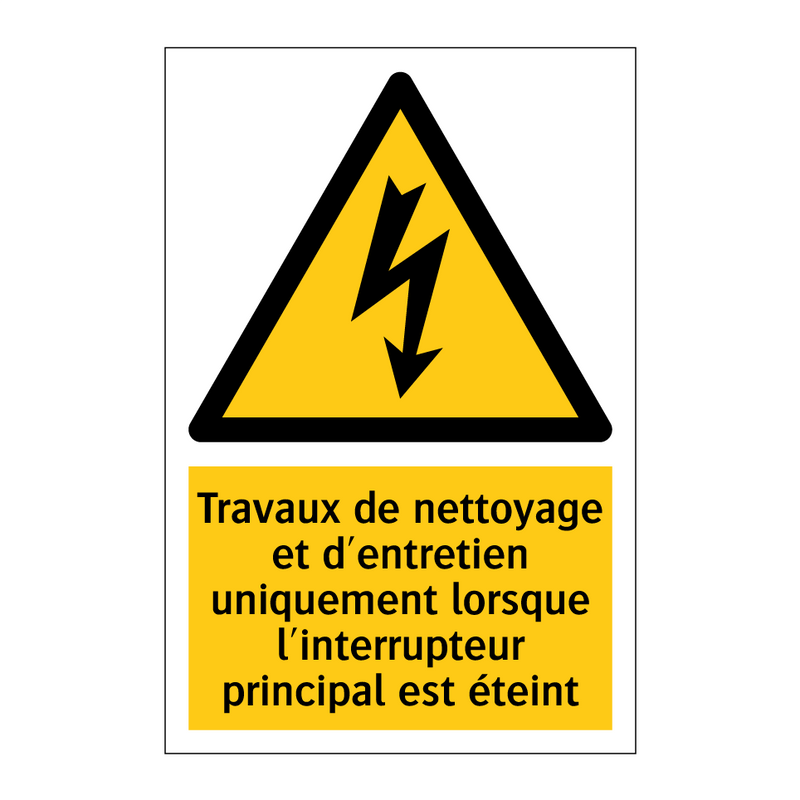 Travaux de nettoyage et d'entretien uniquement lorsque l'interrupteur principal est éteint