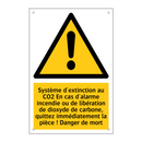 Système d'extinction au CO2 En cas d'alarme incendie ou de libération de dioxyde de carbone, quittez immédiatement la pièce ! Danger de mort