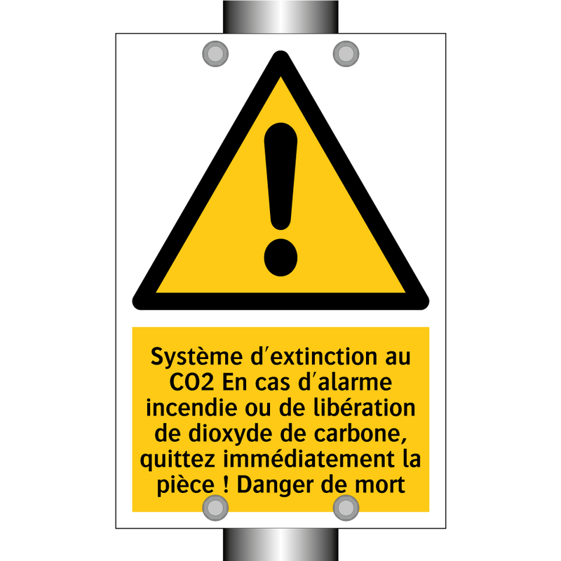 Système d'extinction au CO2 En cas d'alarme incendie ou de libération de dioxyde de carbone, quittez immédiatement la pièce ! Danger de mort