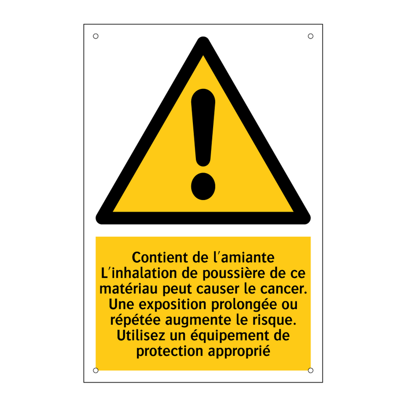 Contient de l'amiante L'inhalation de poussière de ce matériau peut causer le cancer. Une exposition prolongée ou répétée augmente le risque. Utilisez un équipement de protection approprié
