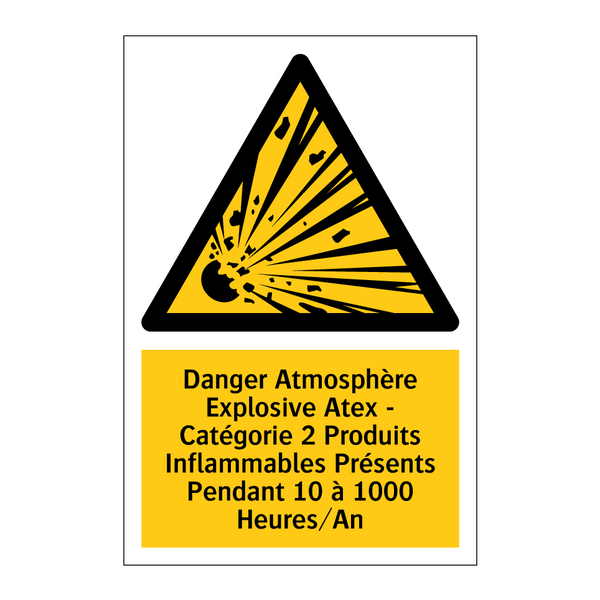 Danger Atmosphère Explosive Atex - Catégorie 2 Produits Inflammables Présents Pendant 10 à 1000 Heures/An
