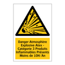 Danger Atmosphère Explosive Atex - Catégorie 3 Produits Inflammables Présents Moins de 10H/An