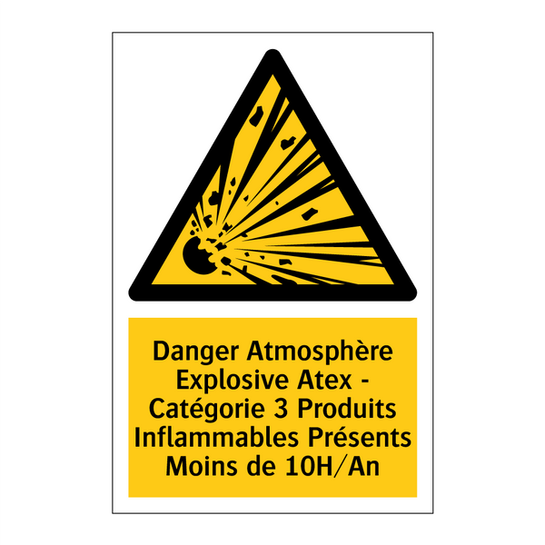 Danger Atmosphère Explosive Atex - Catégorie 3 Produits Inflammables Présents Moins de 10H/An