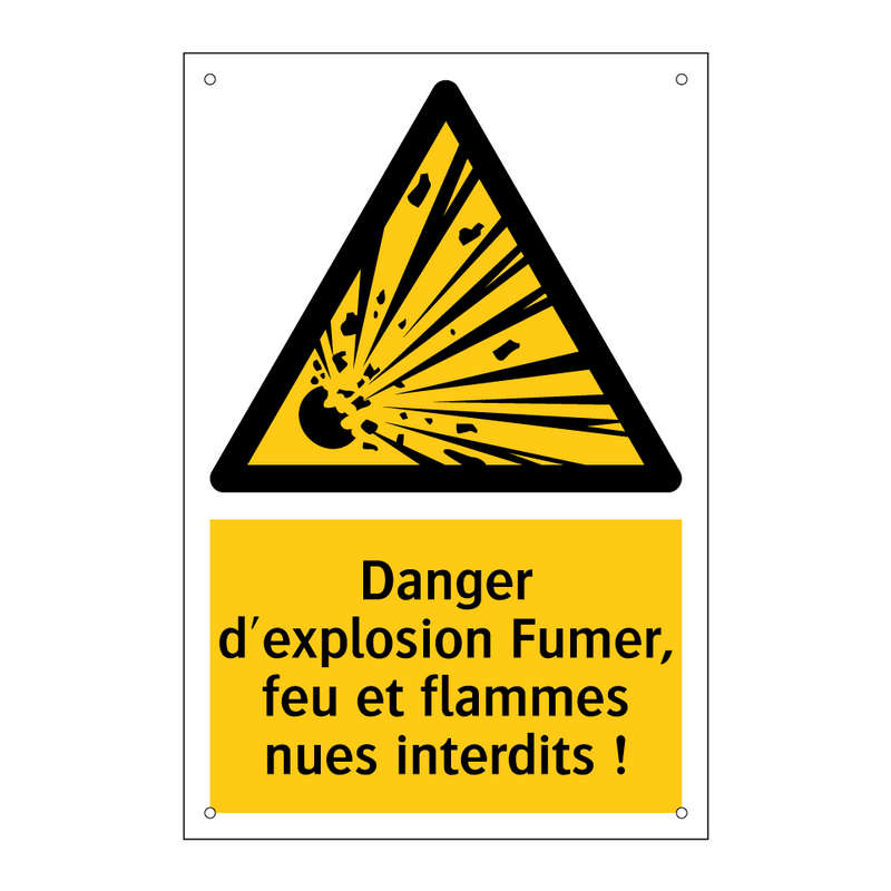 Danger d'explosion Fumer, feu et flammes nues interdits !