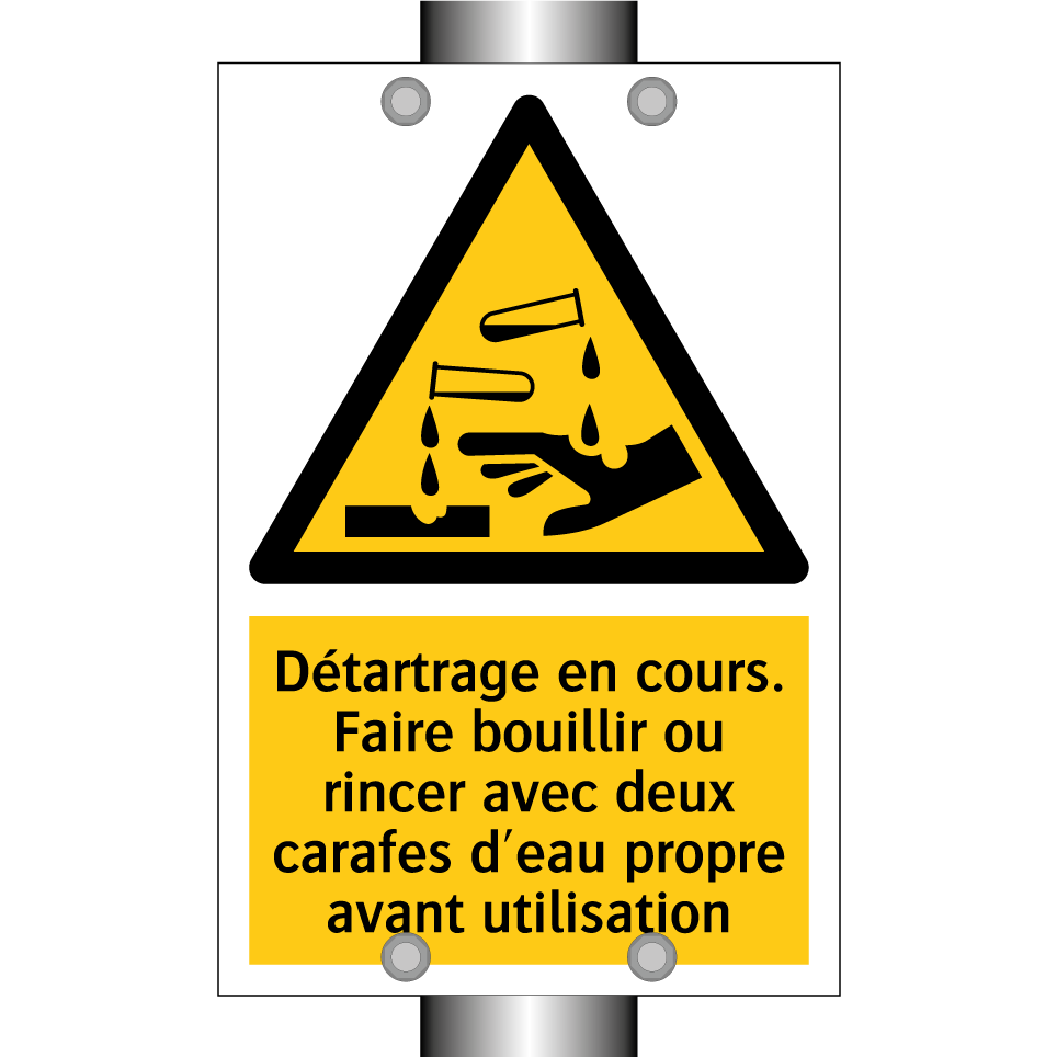 Détartrage en cours. Faire bouillir ou rincer avec deux carafes d'eau propre avant utilisation