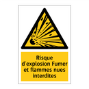 Risque d'explosion Fumer et flammes nues interdites