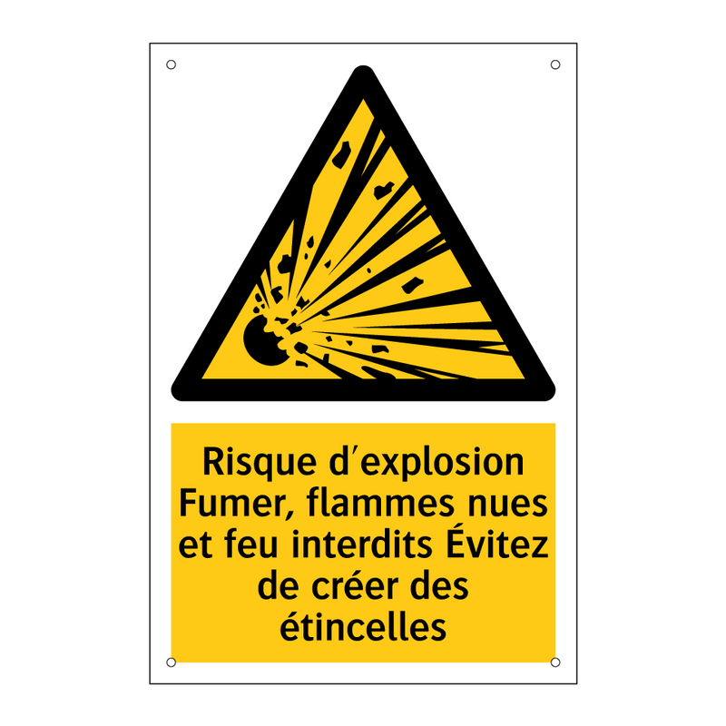 Risque d'explosion Fumer, flammes nues et feu interdits Évitez de créer des étincelles