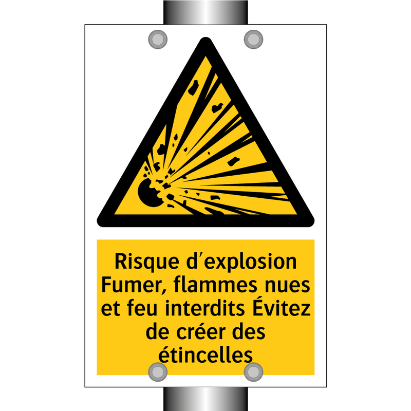 Risque d'explosion Fumer, flammes nues et feu interdits Évitez de créer des étincelles