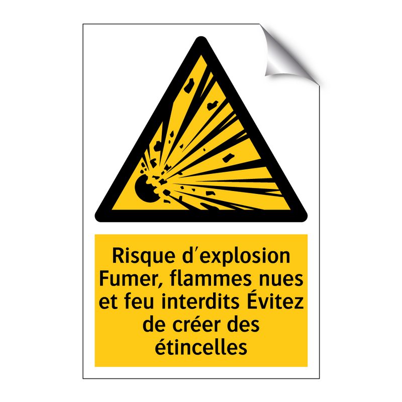 Risque d'explosion Fumer, flammes nues et feu interdits Évitez de créer des étincelles