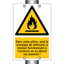Dans cette pièce, seul le stockage de véhicules à moteur fonctionnant à l'essence ou au diesel est autorisé !