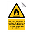 Dans cette pièce, seul le stockage de véhicules à moteur fonctionnant à l'essence ou au diesel est autorisé !