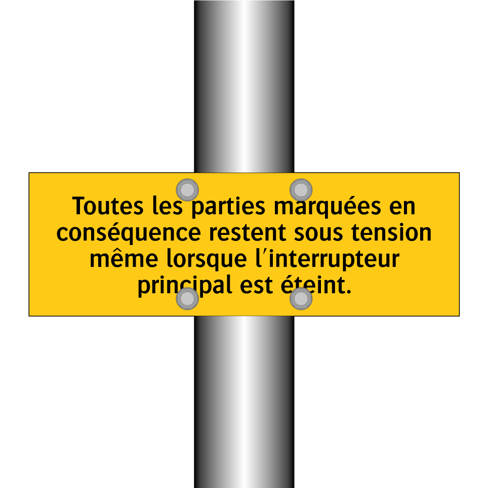 Toutes les parties marquées en conséquence restent sous tension même lorsque l'interrupteur principal est éteint