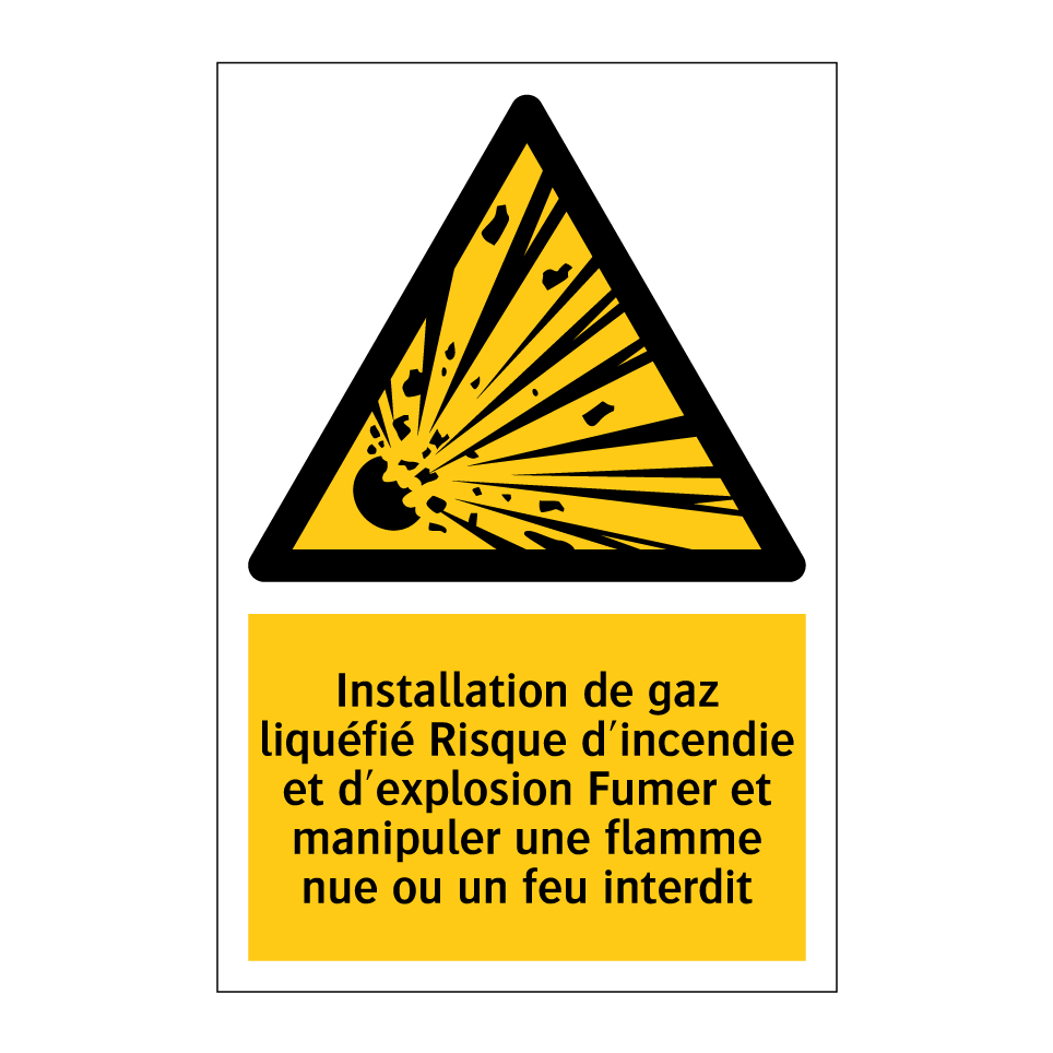 Installation de gaz liquéfié Risque d'incendie et d'explosion Fumer et manipuler une flamme nue ou un feu interdit
