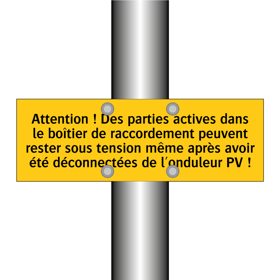 Attention ! Des parties actives dans le boîtier de raccordement peuvent rester sous tension même après avoir été déconnectées de l'onduleur PV !