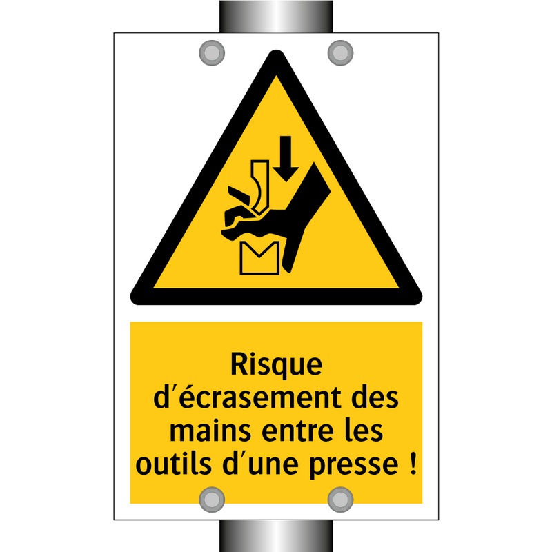 Risque d'écrasement des mains entre les outils d'une presse !
