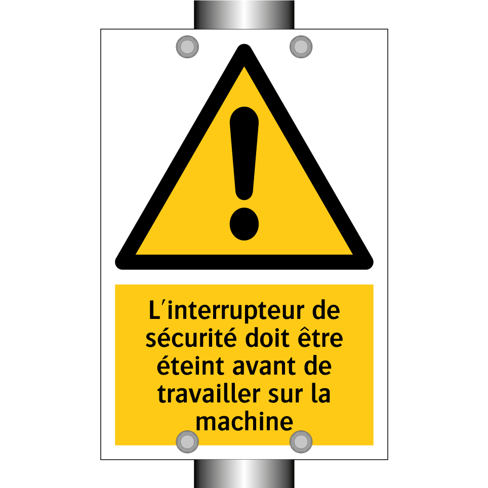 L'interrupteur de sécurité doit être éteint avant de travailler sur la machine