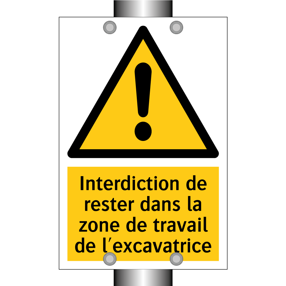 Interdiction de rester dans la zone de travail de l'excavatrice