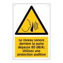 Le niveau sonore derrière la porte dépasse 80 dB(A). Utilisez une protection auditive