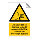 Le niveau sonore derrière la porte dépasse 80 dB(A). Utilisez une protection auditive