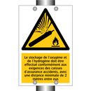 Le stockage de l'oxygène et de l'hydrogène doit être effectué conformément aux exigences des caisses d'assurance accidents, avec une distance minimale de 2 mètres entre eux