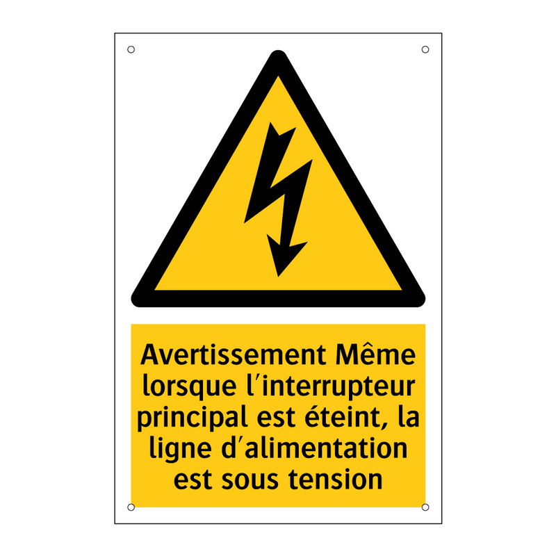 Avertissement Même lorsque l'interrupteur principal est éteint, la ligne d'alimentation est sous tension