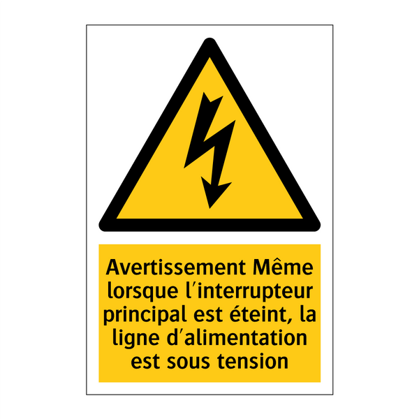 Avertissement Même lorsque l'interrupteur principal est éteint, la ligne d'alimentation est sous tension