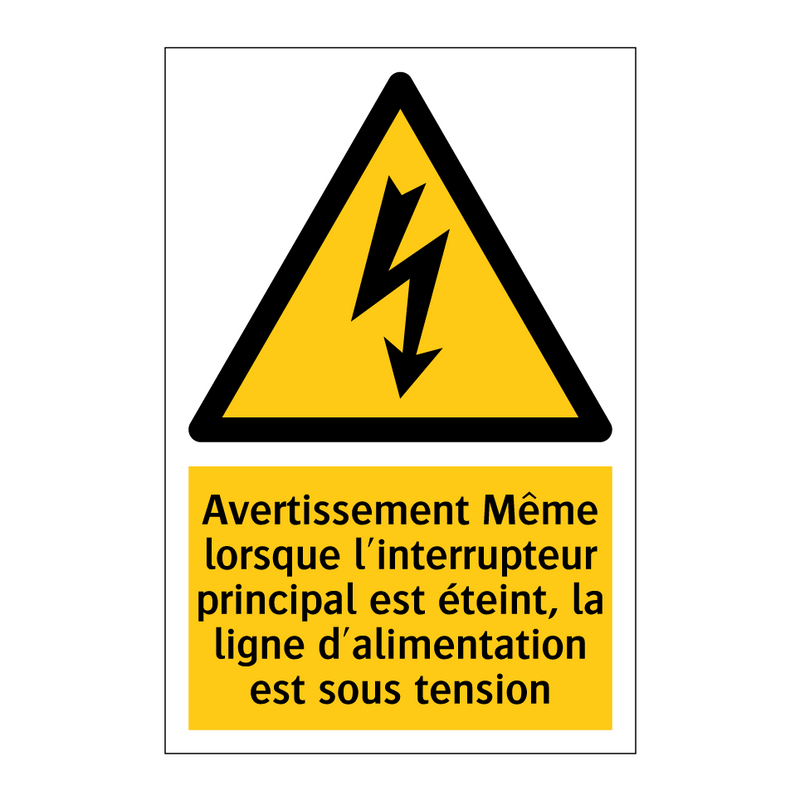 Avertissement Même lorsque l'interrupteur principal est éteint, la ligne d'alimentation est sous tension