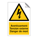 Avertissement Tension externe Danger de mort
