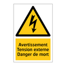 Avertissement Tension externe Danger de mort