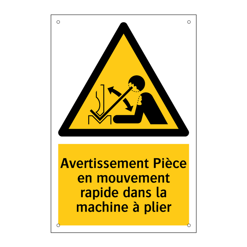 Avertissement Pièce en mouvement rapide dans la machine à plier