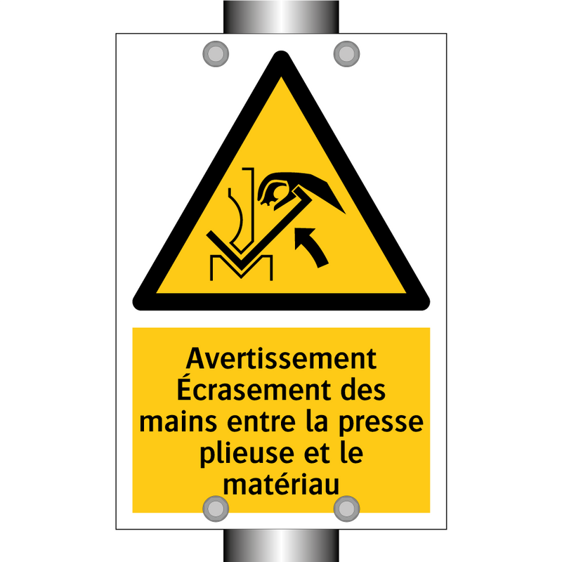 Avertissement Écrasement des mains entre la presse plieuse et le matériau