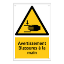 Avertissement Blessures à la main