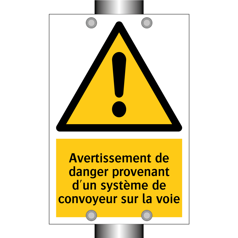 Avertissement de danger provenant d'un système de convoyeur sur la voie