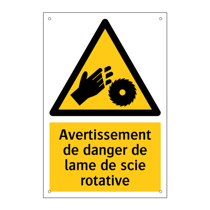 Avertissement de danger de lame de scie rotative