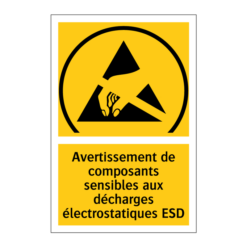 Avertissement de composants sensibles aux décharges électrostatiques ESD