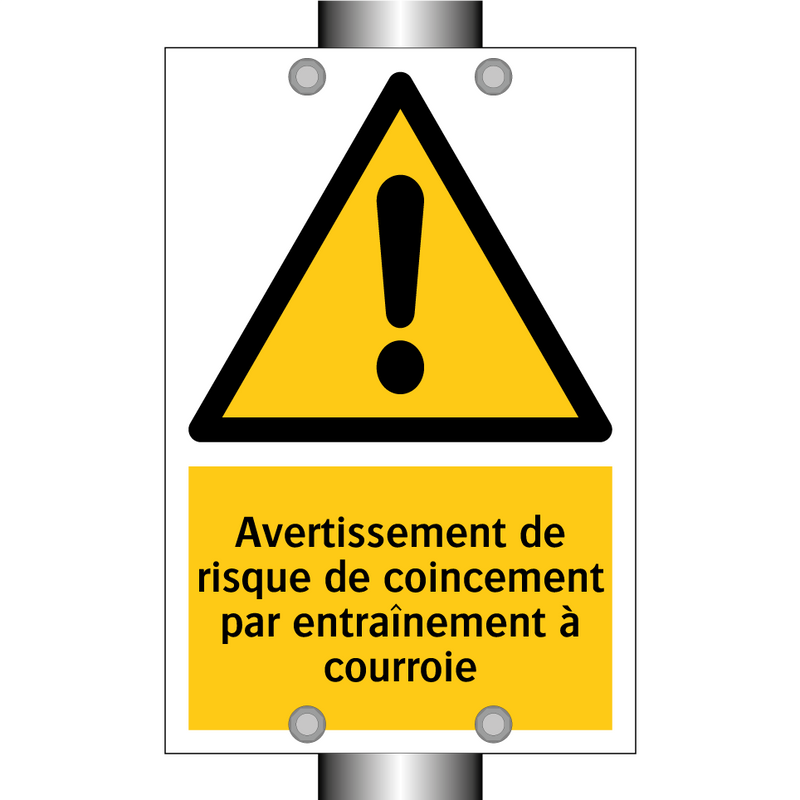 Avertissement de risque de coincement par entraînement à courroie