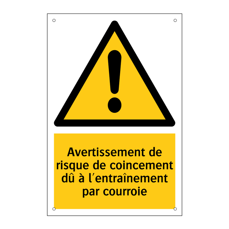 Avertissement de risque de coincement dû à l'entraînement par courroie