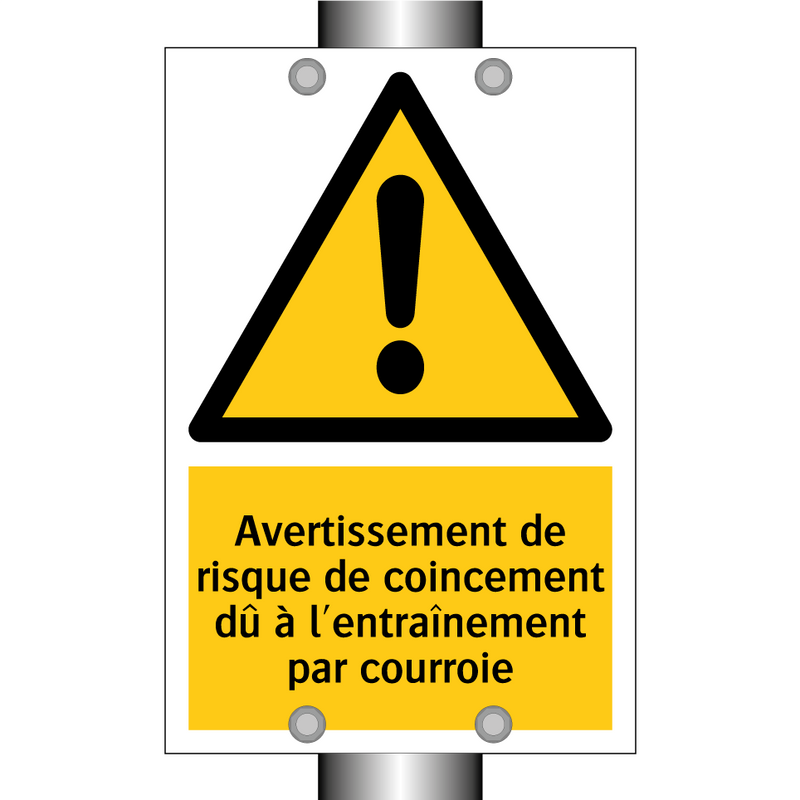 Avertissement de risque de coincement dû à l'entraînement par courroie