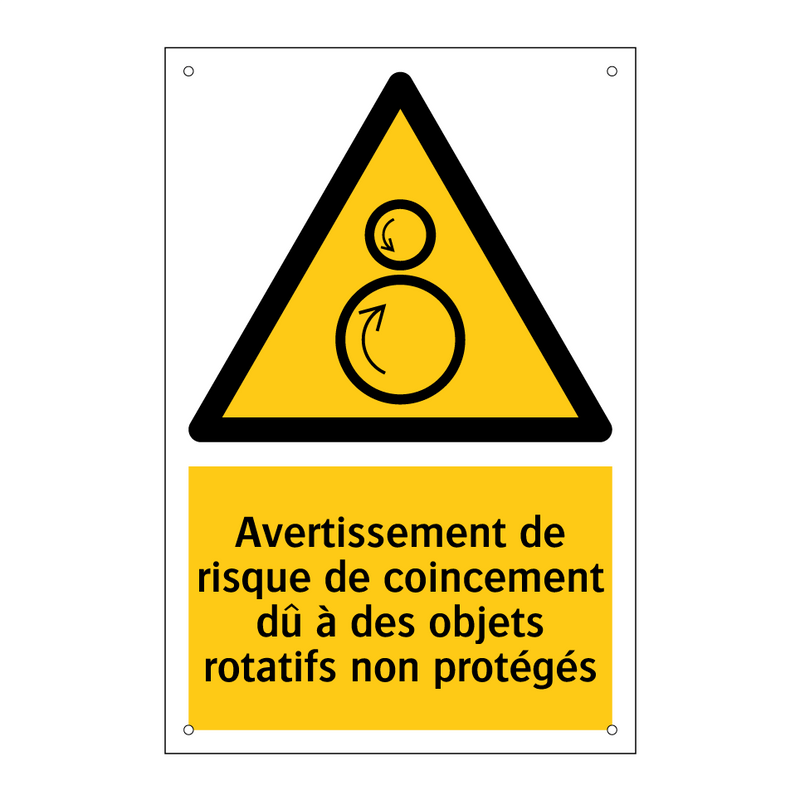 Avertissement de risque de coincement dû à des objets rotatifs non protégés