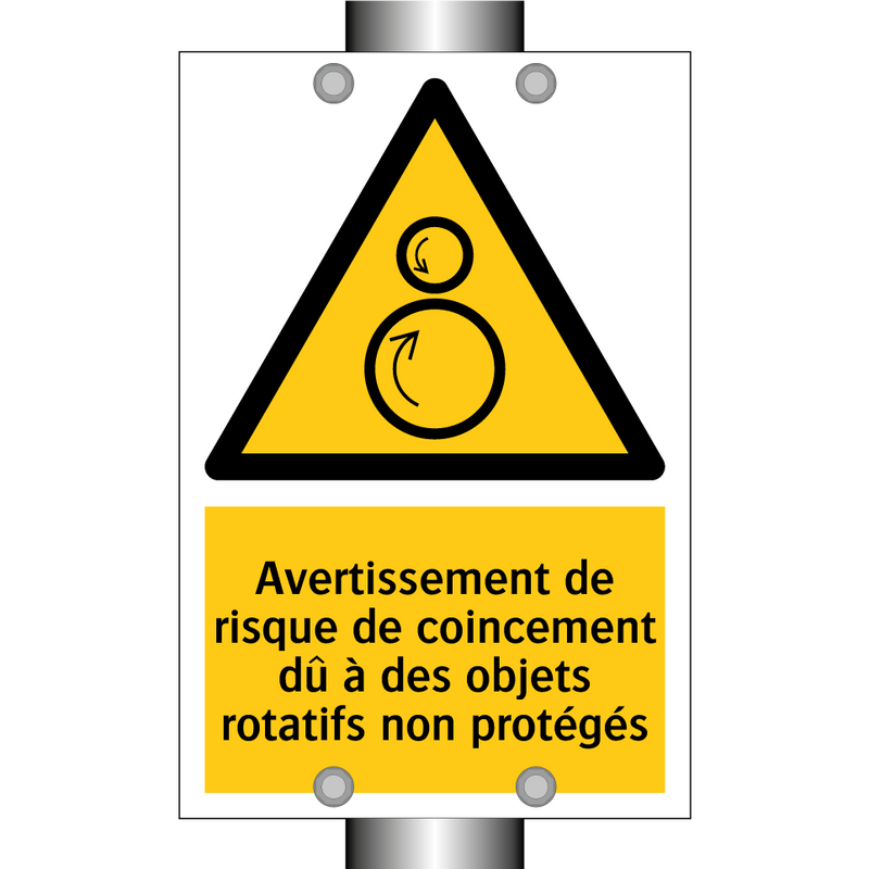 Avertissement de risque de coincement dû à des objets rotatifs non protégés