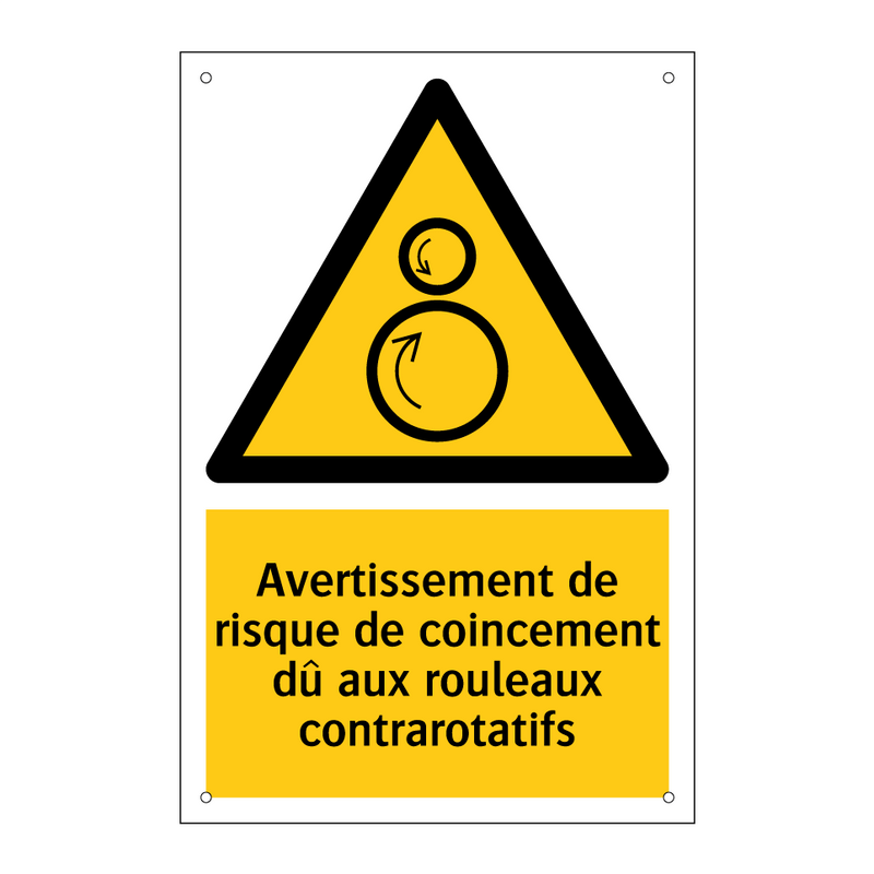 Avertissement de risque de coincement dû aux rouleaux contrarotatifs