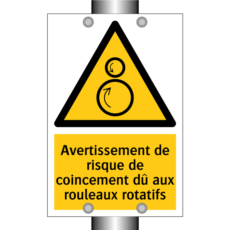Avertissement de risque de coincement dû aux rouleaux rotatifs