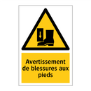Avertissement de blessures aux pieds