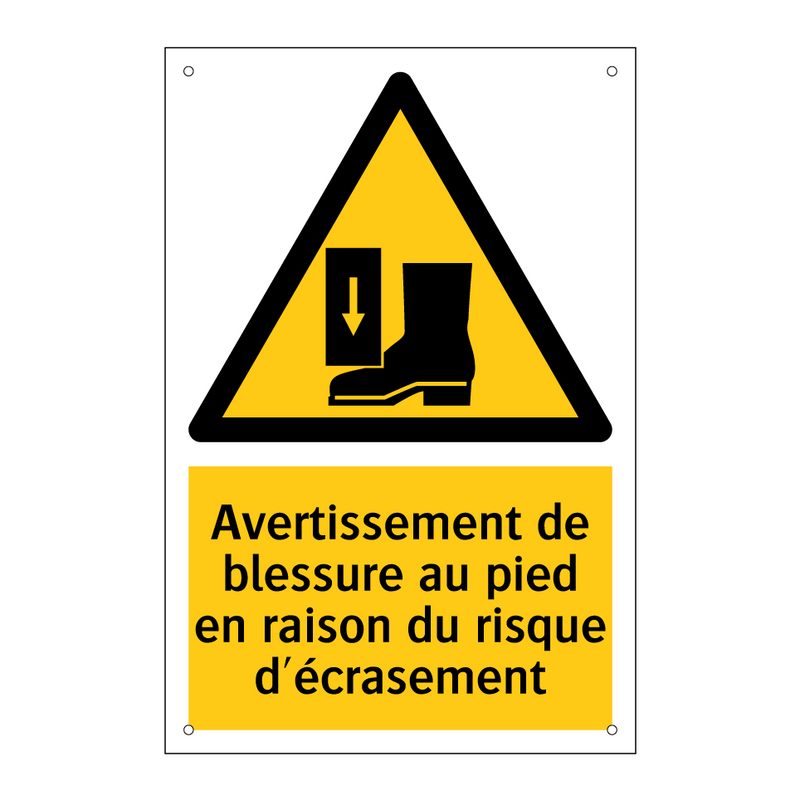 Avertissement de blessure au pied en raison du risque d'écrasement