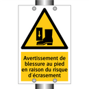 Avertissement de blessure au pied en raison du risque d'écrasement