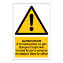 Avertissement d'accumulation de gaz Danger d'asphyxie Laissez la porte ouverte en entrant dans la pièce