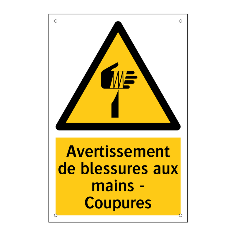 Avertissement de blessures aux mains - Coupures