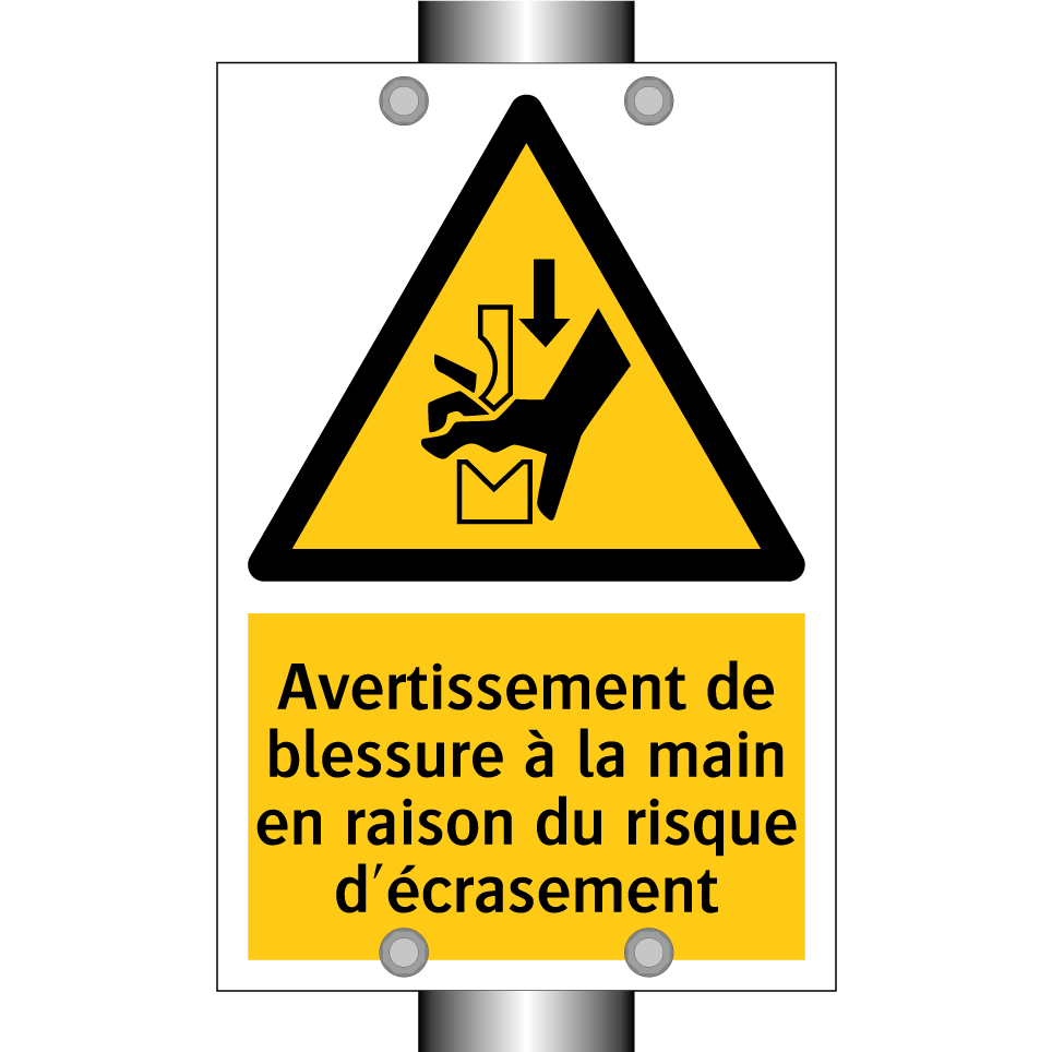 Avertissement de blessure à la main en raison du risque d'écrasement