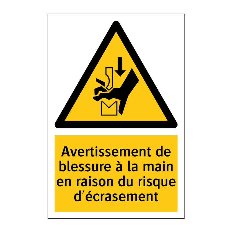 Avertissement de blessure à la main en raison du risque d'écrasement